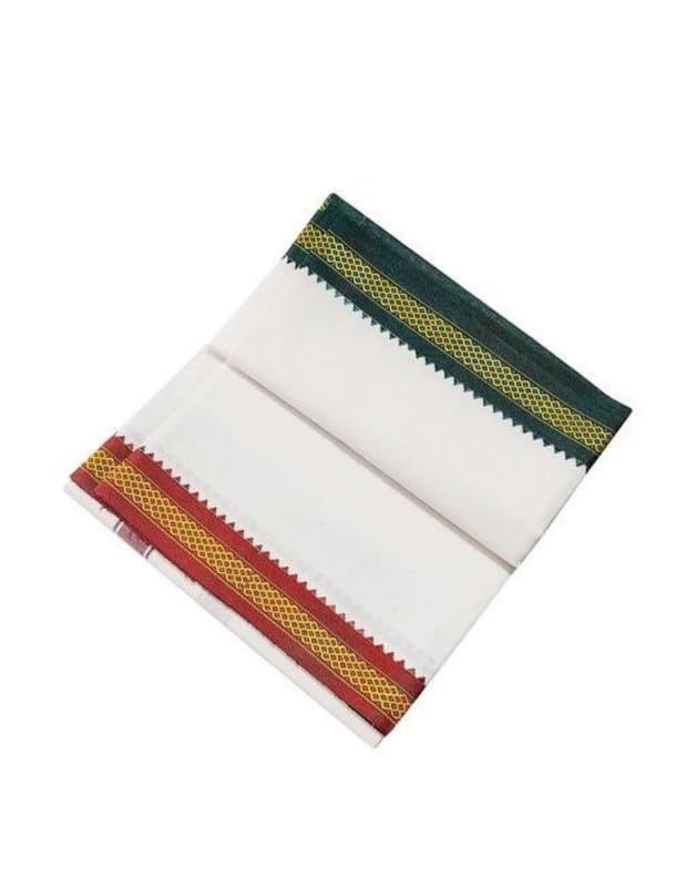 Yuvaan Collections Men's Traditional White Cotton Free Size Lungi 2.50 Meter Long With Big Border|Men's Pure Cotton Lungi