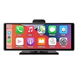 Eaglerich 10 Inch Touchscreen Dash Cam Wireless Carplay & Android Auto Car Radio Receiver Mirror Link WiFi GPS BT AUX TF Car DVR HD 4K 1080P+64GB SD Card