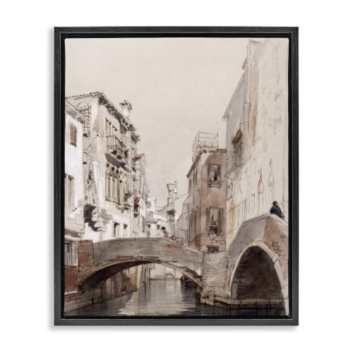 Arched Bridge Canal Townscape, 16 x 20 Inch Canvas in Floater Frame