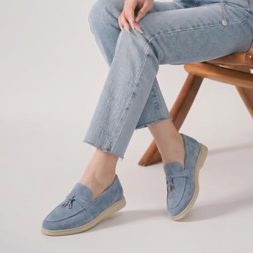 Image of BEAU TODAY Suede Loafers Flats for Women, Women's Slip On Penny Loafers, Leather Driving Comfortable Dress Ladies Loafers Casual Office Work Shoes