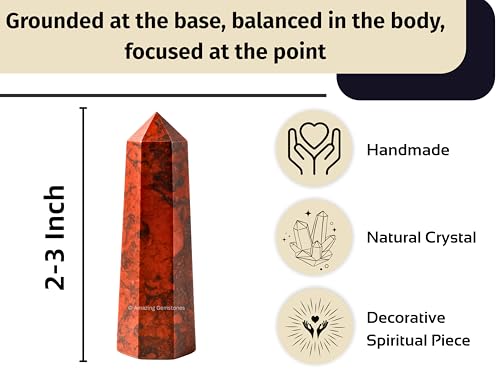 Image of Amazing Gemstone Red Jasper Hematite Crystal Towers - Natural Healing Crystal Point Obelisk for Reiki Healing and Crystal Grid (2 inch to 3 inch INCH)