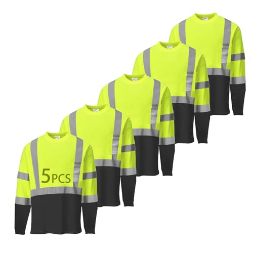 SAFIELD Hi Vis Safety Shirts for Men Reflective High Visibility Yellow Work T-Shirt Short Long Sleeve 3 or 5 Pack