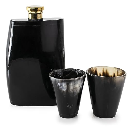 Viking Hip Flask Set, Ox Horn Drinkware, Horn Flask, Viking Norse Cup, Gift for Him, Whiskey Flask