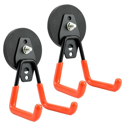 マグネット式ダブルフック 2個 強力 壁固定 吊り下げ 工具収納 ガレージ 滑り止めカバー