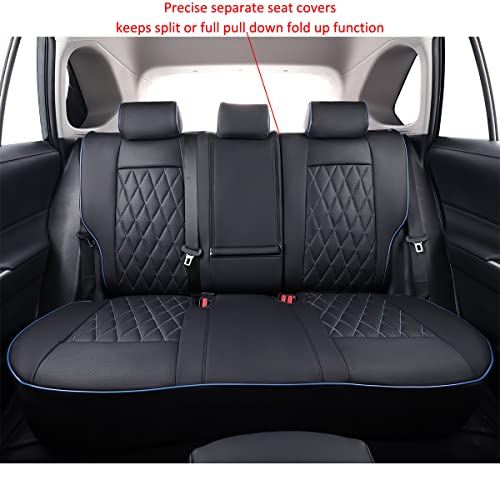 Image of EKR Rav4 Seat Covers Custom Fit for Toyota Rav4 (Only Hybrid) 2019-2025 LE,XLE,XLE Premium,Limited,Woodland Edition, Leather Car Seat Cover Full Set for SUV,Faux Leather(Black with Blue Piping)