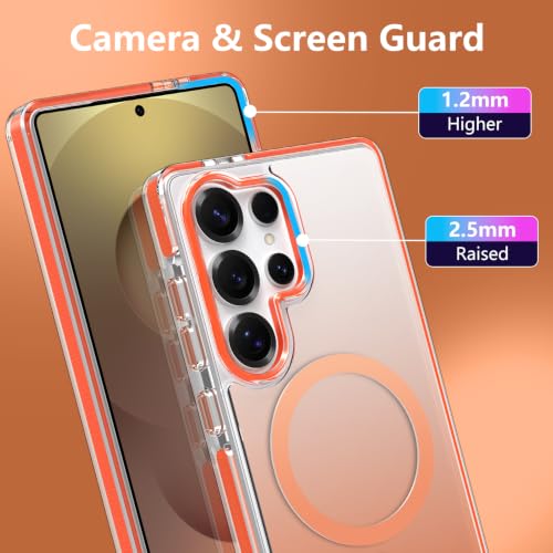 Image of Magnetic Case for Samsung Galaxy S25 Ultra [Compatible with Magsafe] [Anti-Yellowing] [1 Screen Protector] Slim Clear Iridescent Case for Galaxy S25 Ultra 6.9 inch, Orange
