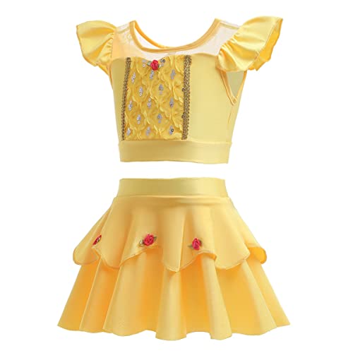 Image of REXREII Girls Princess Swimsuits Two-Piece Tankini Set Beach Surf Birthday Swimming Party Bathing Suits Fancy Swimwear 3-4T