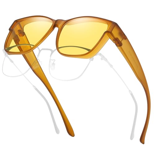 Image of HAOLOTA Night Vision Driving Over Glasses, Polarized Nighttime Glasses Men Women Anti Glare Yellow Tinted Lens