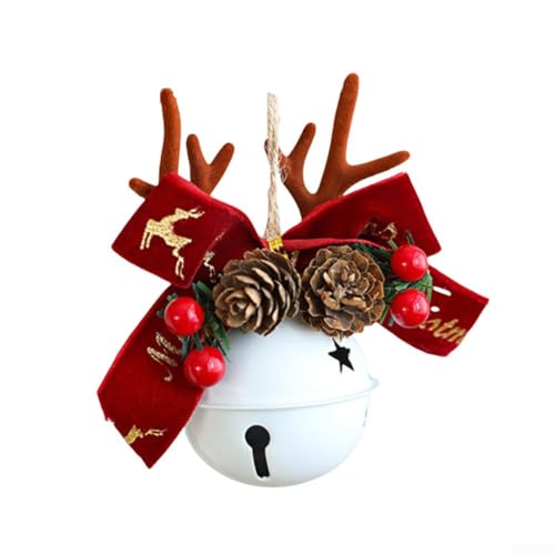 MoSundi Decoración navideña para árbol y hogar con forma de campana de cuernos de lazo blanco, accesorios navideños hechos en hierro para exhibición festiva y elegante de temporada (rojo)