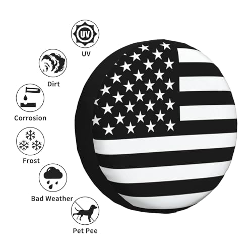 Image of Spare Tire Cover Black and White American Flag Wheel Covers USA Flag Weatherproof Universal Wheel Protectors for Rv SUV Camper Travel Trailer 16 Inch