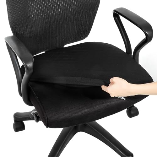 Stretch Jacquard Office Chair Seat Cover, Black Polyester Desk Chair Cover, Removable Washable Computer Chairs Covers, Waterproof Cushion Covers (35-53CM)