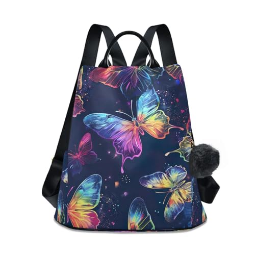 Mochila antirrobo mujer viaje cómoda mariposas neón azul marino escolar