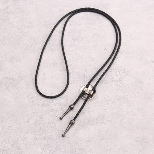 Image of GelConnie Bolo Tie for Men Women Western Cowboy Turquoise Leather Necktie | Natural Stone Bolo Tie Necklace for Women Rodeo Cowboy Leather Necktie Native American Western Cowgirl Ties Adjustable Cord