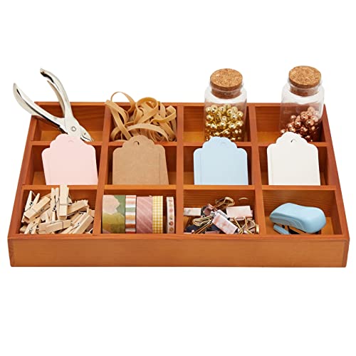 Image of Juvale Wooden Drawer Organizer - 13.2 x 9.2 x 1.5 in, Cedar Finish, 12 Compartments Sorting Tray - Wooden Tray with Compartments for Crafts & Stationery