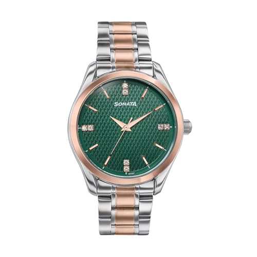 Image of Sonata Jashn with Quartz Analog Green Dial IPS /IPRG Strap Men's Wedding Watch - 77206KM03