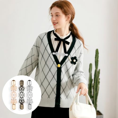 Image of 3pcs Vintage Sweater Clips Shirt Dress Clips Back Cinchs Shawl Cardigan Collar Clip to Tighten Dress Pant Waist Tightener Brooches Decor for Women