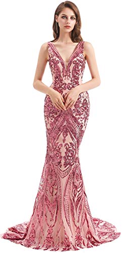 Sequined Mermaid V Neck Prom Evening Bridesmaid Shower Party Dress Pageant Celebrity Gown Custom Made