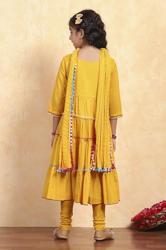 Image of Biba Girls 3 /4 Sleeve 100% Cotton Round Neck Kurta Set