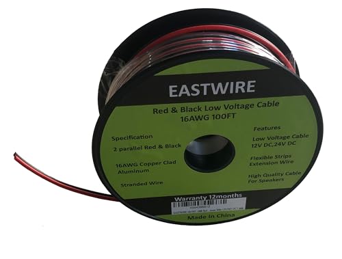 EASTWIRE 16AWG 100ft Red Black Cable Hookup Electrical Wire 2 Conductors Flexible Parallel Zip Wire LED Strips Extension Cord Copper clad Aluminum Wire 12V/24V DC Cable