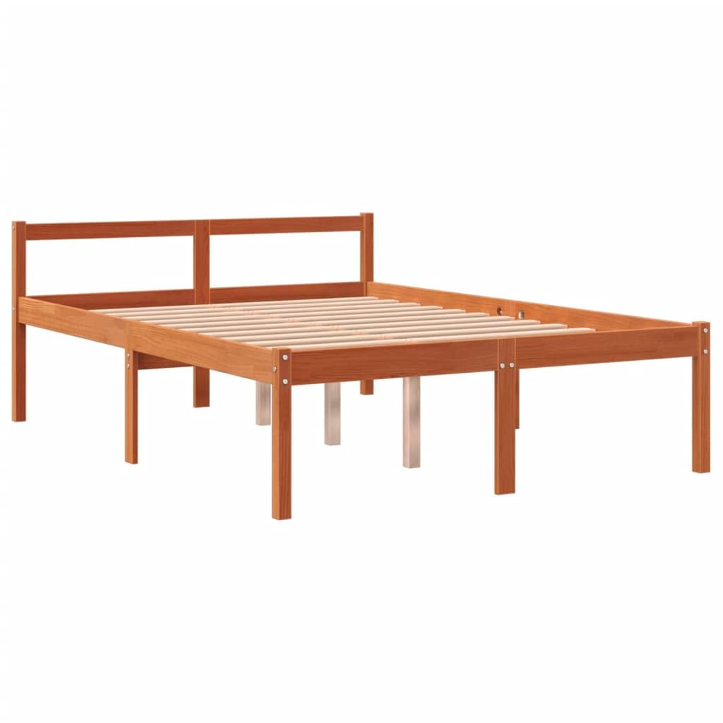 Massives Kiefernholz Seniorengerecht 120x190 cm Braun | Seniorenbett Wachsbraun 120x190 cm Massivholz Kiefer mit Kopfteil, 44 cm Einstiegshoehe, Stauraum unterm Bett, belastbares