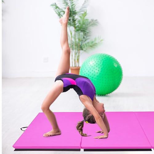 Image of BalanceFrom 10x4 Feet 4-Panel Folding Gymnastics Mat - 2-Inch Thick Pad with Vinyl Surface and Carrying Handles for Tumbling, Yoga, Pilates, Home Workouts, and Martial Arts