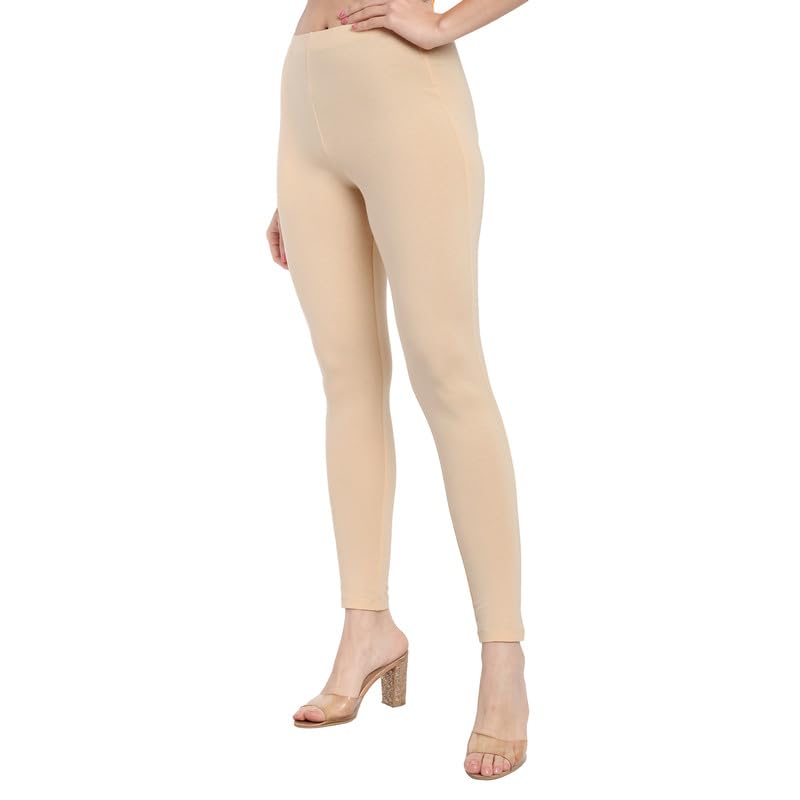 Image of ONE SKY Women Full Length Leggings | Cotton Modal Spandex Blend | High Waist Stretchable & Bio-Washed Fabric | Colour-Lock Technology | Comfortable Leggings for Women