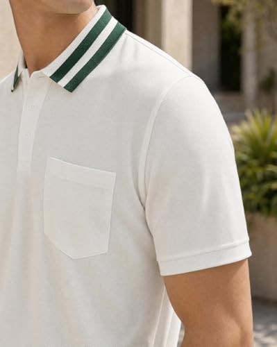 Image of Nobero Striped Collar Regular Fit Polo T Shirt for Men | Polo t-Shirts for Men | Regular Fit | Striped Collar | Premium Fabric | Casual & Smart Casual