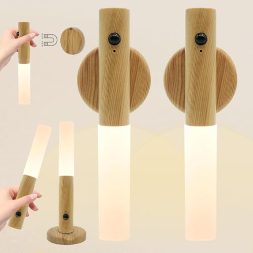 Ycaaeo 2 Piezas Lampara Inalambrica LED Pared, Luz Nocturna Interior con Sensor de Movimiento, Luces De Pared Magnéticas Recargables USB, Lámpara de pared Led, para Dormitorio, Sala, Pasillo