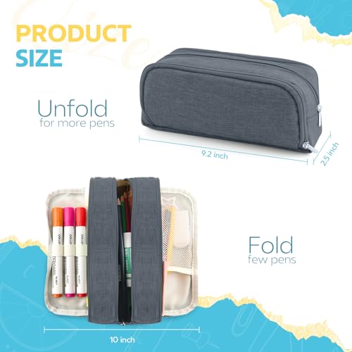 Image of Large Capacity Pencil Case Pencil Pouch Pen Bag with 3 Compartment Stationery Organizer with Zipper, School Supplies Organizer for Teen Adults (Nave blue)