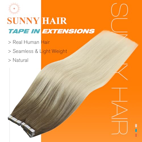 Image of Sunny Hair Tape in Hair Extensions Light Brown with Blonde Balayage