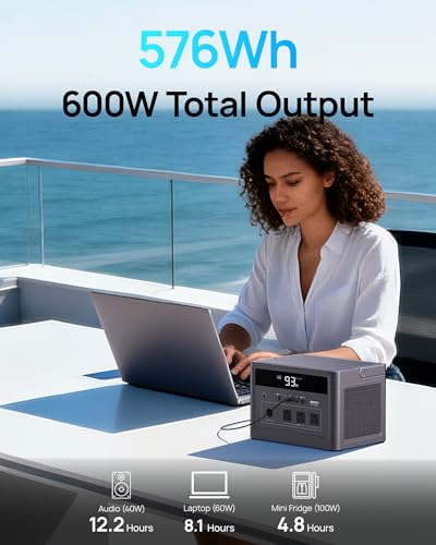 Image of DARAN Portable Power Station 600W (1200W Peak) 576Wh LiFePO4 battery with 100W Solar Panel, Fast Recharge AC /Car /Solar, 3 AC Outlets, USB-C PD for Camping, RV, CPAP, Emergency Backup