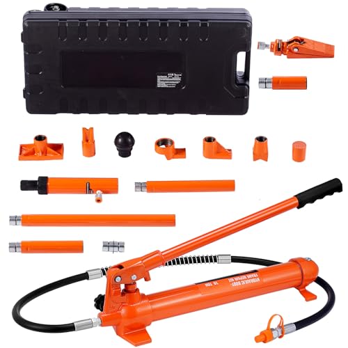 Happybuy Hydraulic Power Set 10T, Featuring Car Lift Ram & Pump, 4.6' Oil Hose. Comes with Frame Straightening Device. Storage Case Included. Ideal for Auto, Heavy Machinery Repair, Garage (22046LBS)