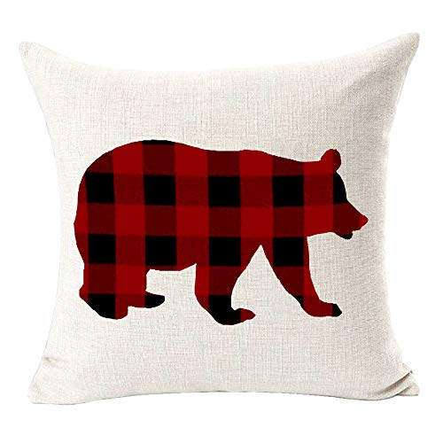 Andreannie Pack Of 4 Retro Vintage Black Red Buffalo Plaid Dear Moose Elk Bear Christmas Winter Cotton Linen Throw Pillowcase Personalized Cushion Cove Decorative Pillow Square 18 X 18 Inches¡­ #TOP3