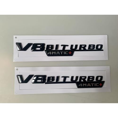 Image of Compatible with V8 BITURBO 4matic+ Emblem|ABS Chrome Letters,Adhesive Backing, No-Tool Install for 2019-2023 Models (G63 /C63 /GLC63)-3D -Style Design & Weatherproof Finish (Black+)