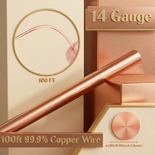 Image of Therwen 100ft 14 Gauge Copper Wire for Gardening, Electroculture, Bonsai, Jewelry Making Beading DIY Craft Pure Bare Copper Wire Spool
