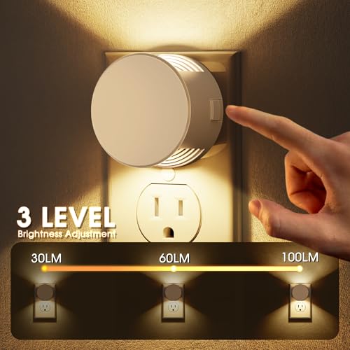 Image of Briignite Night Lights Plug into Wall White Night Light Dusk to Dawn Sensor | [2 Pack] Brightness Adjustable 3000K Soft White Nightlight, Plug in Night Light for Bedroom, Hallway, Stairs, Kitchen