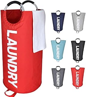 Amazon Brand  Eono 90L Large Laundry Basket, Collapsible Fabric Laundry Hamper, Foldable Clothes Bag, Folding Washing Bin- Red, L