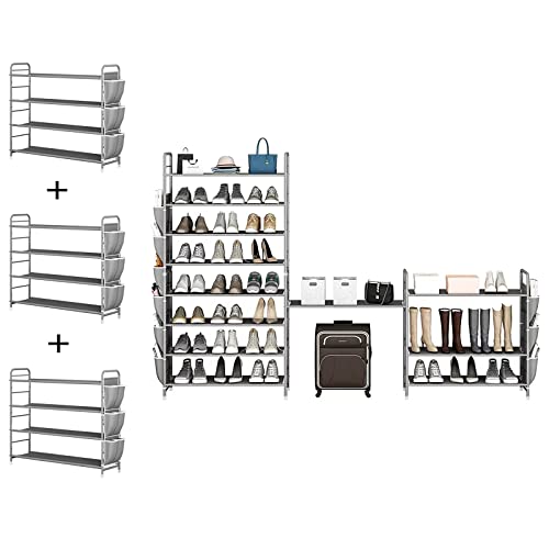Suoernuo Shoe Rack Storage Organizer 4 Tier Free Standing Metal Shoe Shelf Compact Shoe Organizer With Side Bag For Entryway Closet Bedroom, Grey #TOP5