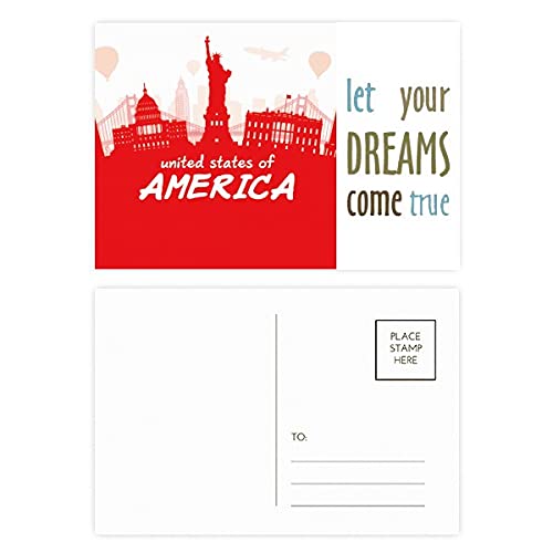 Cartes postales Landmark America le rêve américain illustré en 20 souvenirs au contour rouge