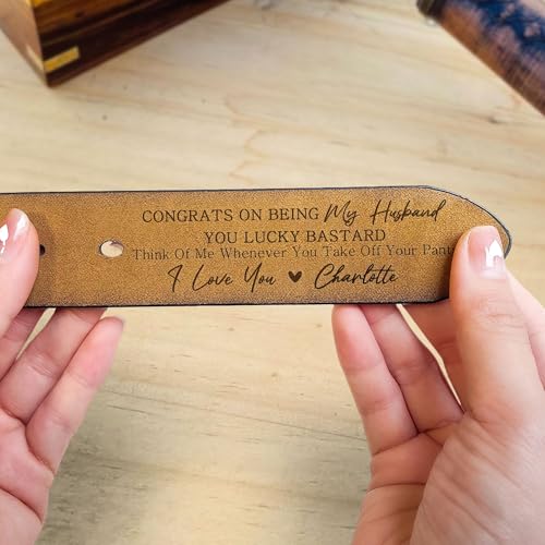 Congrats on Being My Husband You Lucky Bastard, Funny Leather Belt for Husband, Custom Men's Engraved Leather Belt, Funny Gift for Husband on Christmas, Husband Gifts from Wife, Belt for Groom Men3