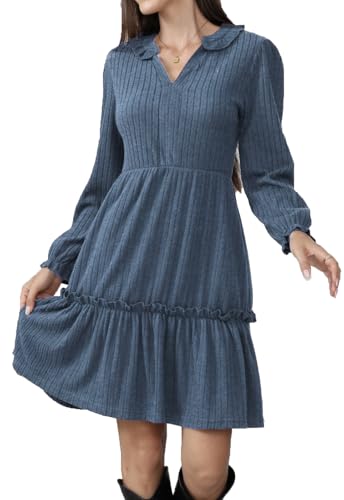 Alaster Queen Damen HerbstKleid Elegant Festlich Winter Herbst Kleid v Ausschnitt Langarm kurz Strickkleid Blusenkleid Partykleid Vokuhila Mit Taschen...