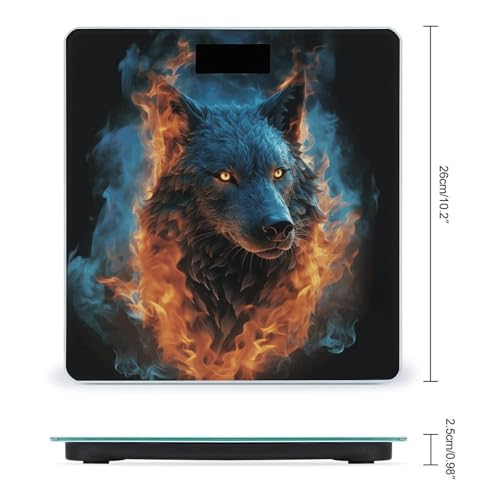 Báscula Digital de Baño con Cabeza de Lobo en Llamas Azules miniatura 2