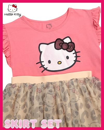 Image of Hello Kitty Girls Skirt Set - 2 Piece Short Sleeve T Shirt and Tutu Skirt Kids Outfit Set (Sizes: 2T-12)