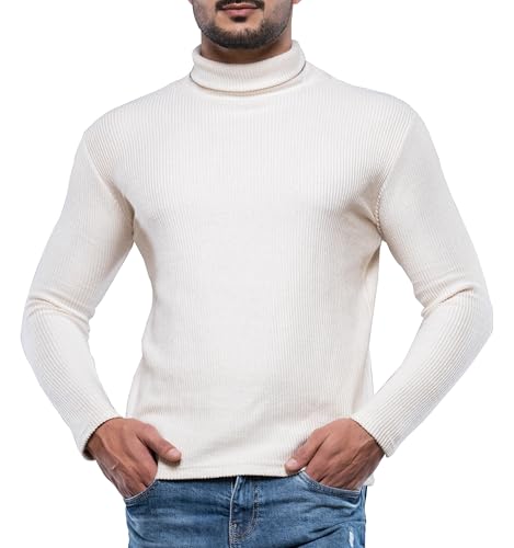 URBAN BUCK Turtleneck Men Shirt Long Sleeve Ribbed Knitted Casual TShirt Slim Fit Cotton Turtle Neck Pullover Sweater