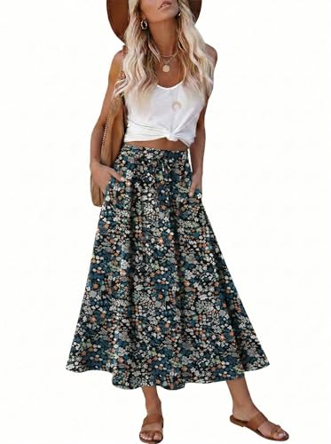 Magritta Women's Elegant Midi Skirt Boho Elastic High Waist Floral Print Dresses for Ladies 2026 Trendy Floral Print Medium Size