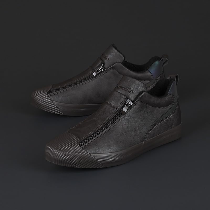 Men's Casual Fashion Leather Flat Zipper Shoes Slip On Walking Shoes Low Top Comfort Fit Sneakers Lightweight & Breathable Rubber Soles Walking Shoes3