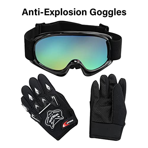 Image of XFMT Youth Dirt Bike Helmet DOT Kids Full Face Helmet for Motocross ATV Off-Road Street Bike Four Wheeler with Goggles & Gloves, Black Red Firework Small