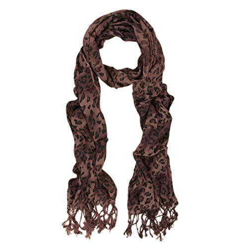 TrendsBlue Elegant Leopard Animal Print Scarf with Fringe