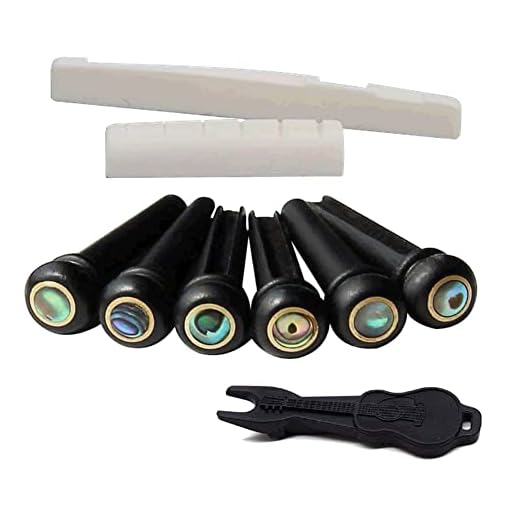 Alnicov Juego de sillín y tuercas para guitarra acústica y 6 pines de puente de guitarra de ébano con extractor de pines