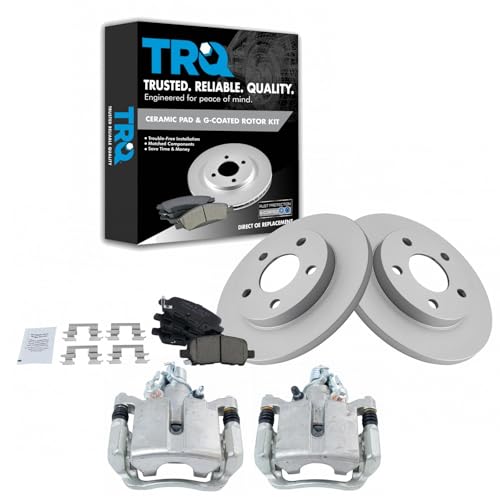 Image of TRQ Rear Brake Pad and Rotor Set Ceramic Solid Rotors Calipers